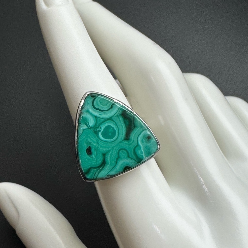New‎ Sterling Silver and Green Malachite Statement Ring
